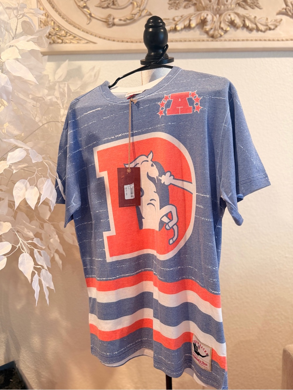 Mitchell & Ness Blue Short Sleeve Tee with orange and White Graphic #denver